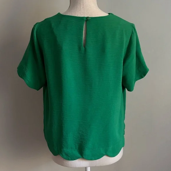 Short Sleeve Scalloped Hem Top Green - Picture 6 of 9